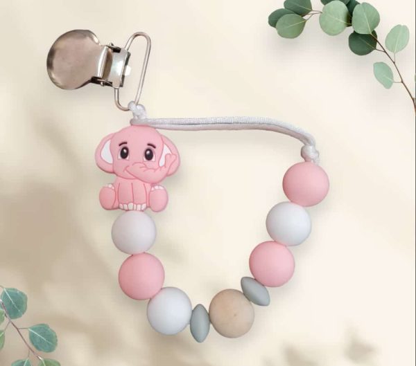 Pink Elephant Silicone Dummy Clip